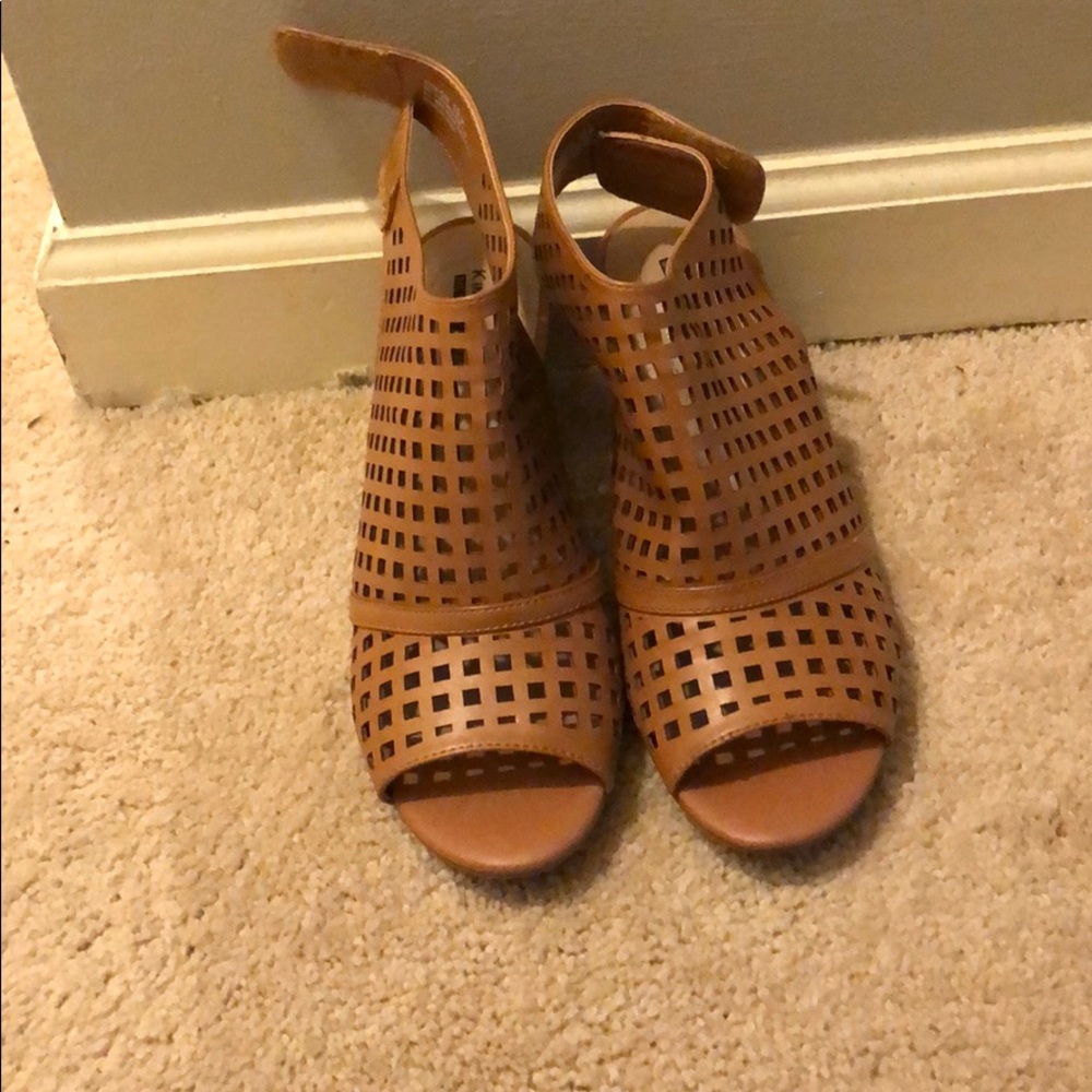 Kim Rogers Tan Perforated Block Heels